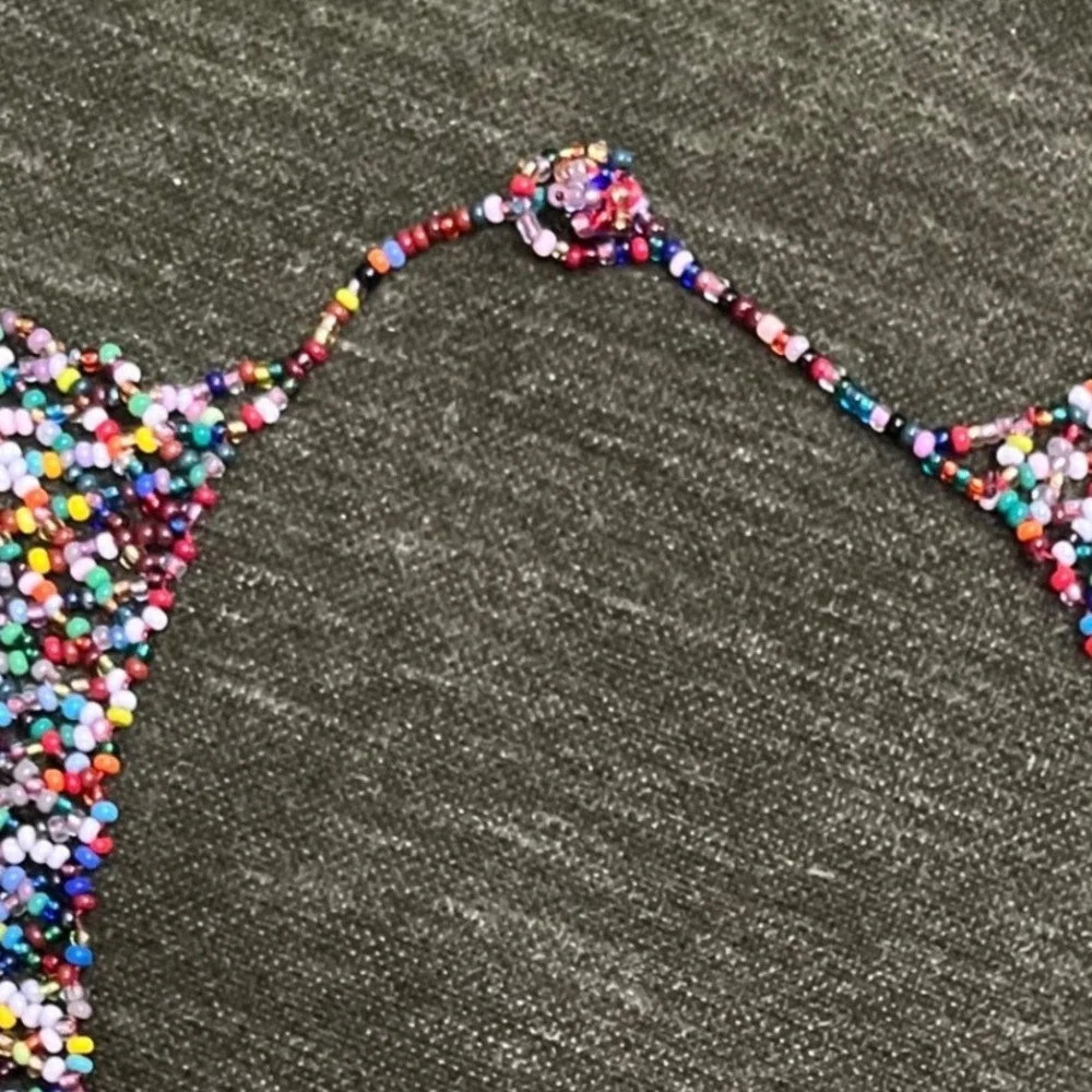 Vtg Handmade Multicolored Seed Bead‎ Fringe Collar Bib Statement Necklace Boho